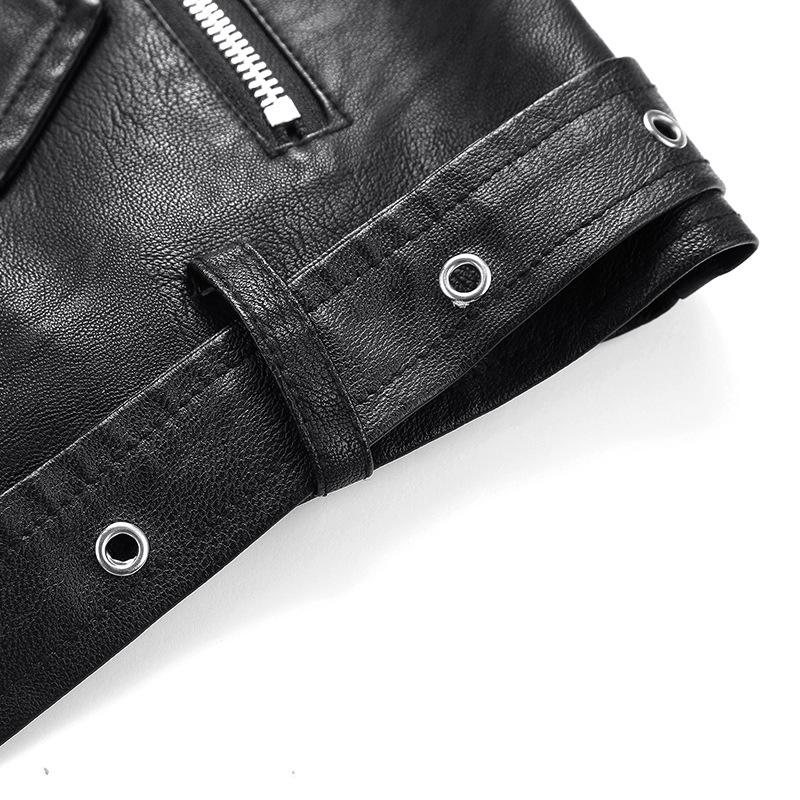 European Spring Women's Short Leather Motorcycle Jacket with Lapel Collar