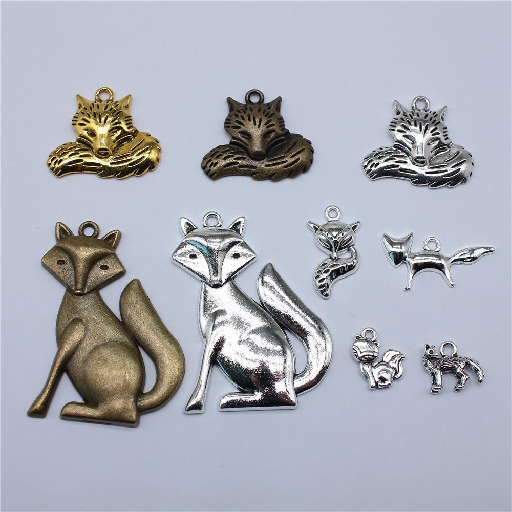 10pcs Charms Animal Fox Antique Bronze Plated Antique Silver Color Pendants DIY Crafts Making Findings Handmade Tibetan Jewelry