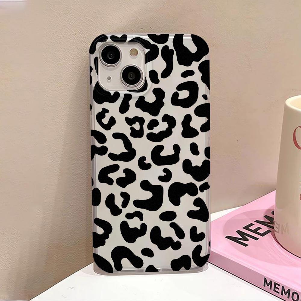 INS Black Leopard Print Phone Case For iPhone 15 13 11 12 14 16 Pro Max 13 12 Mini 15 16 Plus Soft Shockproof Bumper Cover Funda