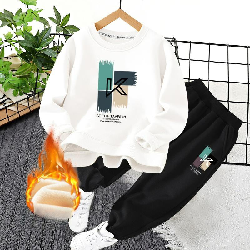 CUHK Children's Sweater Winter Plus Velvet Thickened Two-piece Spring and Autumn Children's Leisure Sports Suit