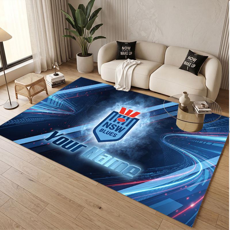 Custom Rug NSW Blues Pattern Print Name Text Soft Non‑Slip Floor Carpet for Home Indoor Decoration