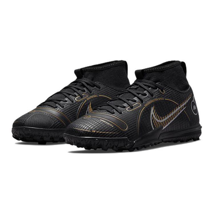 Nike Mercurial Superfly 8 Academy TF GS Black Metallic Gold Kids Sneakers Metallic-Silver Medium-Ash DJ2864-007