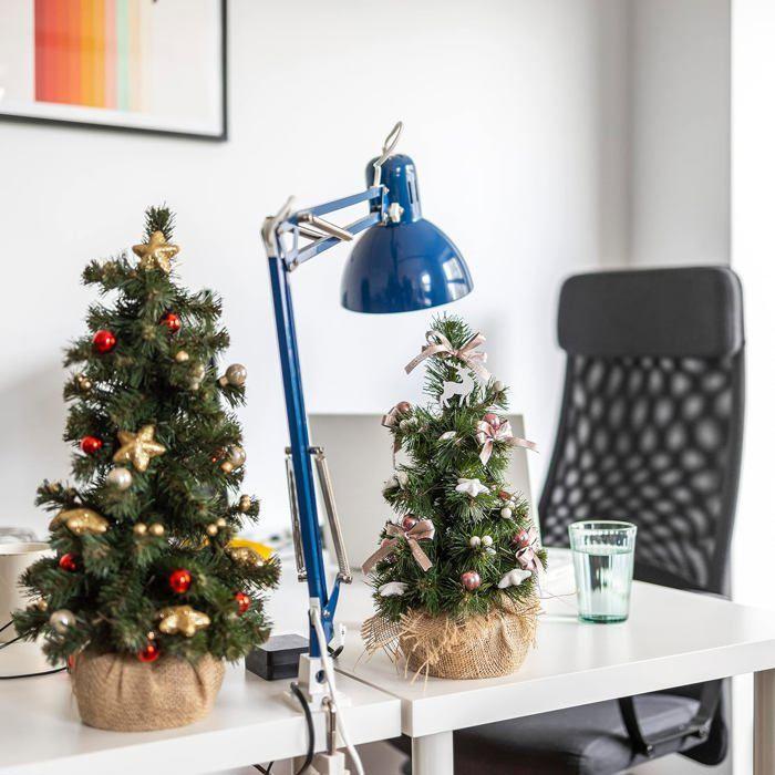 Sapin de Noël artificiel - CREHOM - Mini sapin - 50 cm - Vert foncé - Support en jute