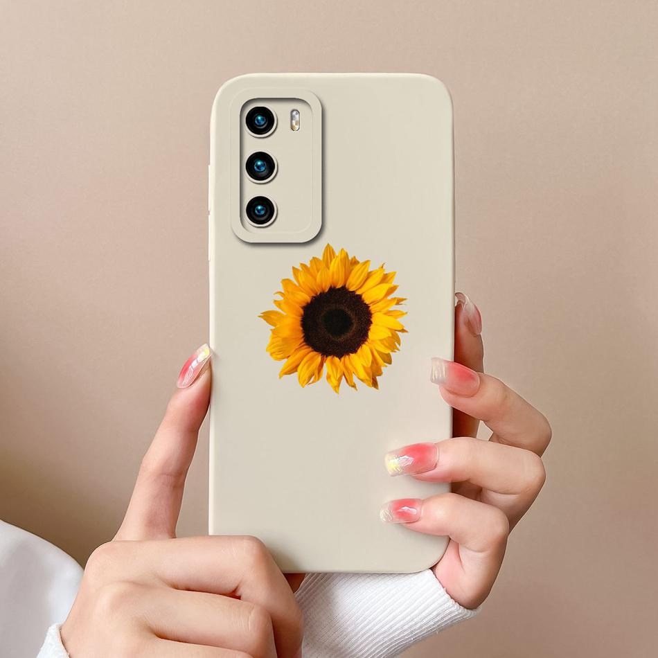 Case For Huawei P40 Pro Flower Pilot Back Cover Soft Liquid Silicone Camera Protection Phone Shell For Huawei P 40 P40Pro Coque