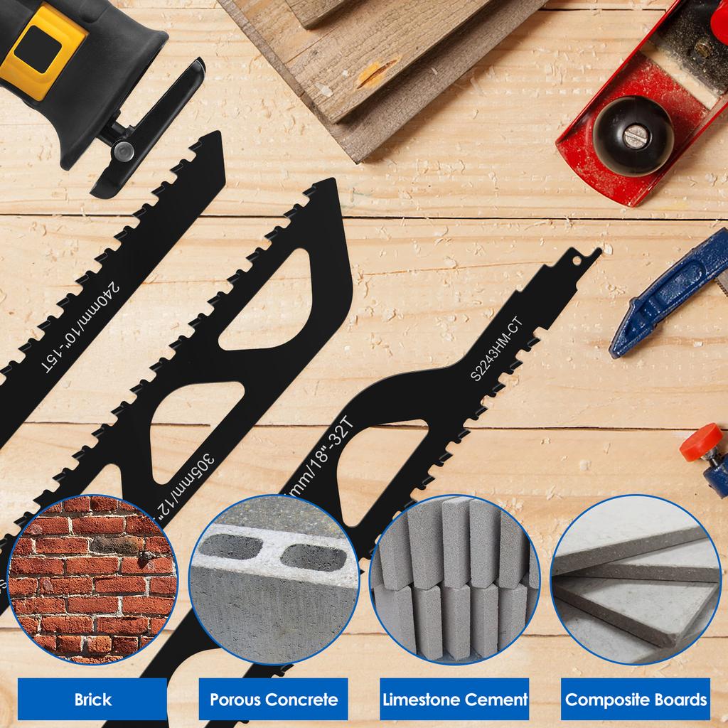 1/3Pcs Reciprocating Saw Blades Alloy Steel 2 TPI Teeth Tipped Cutting Recip Saw Blades Universal Demolition Masonry Saw Blades