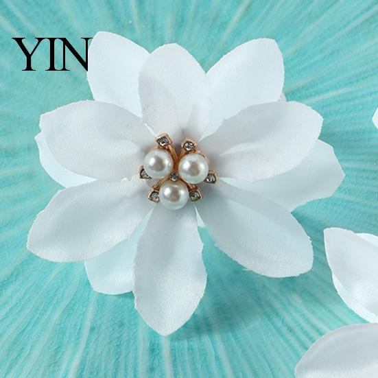 Luxury Table Decor 6Pcs White Lotus Napkin Rings, Chiffon Flower Metal Ring Holders, Faux Light Dining Accessory Pearl Dinner Rings for Wedding Bridal