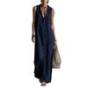 Long Sleeveless Spliced Dress With Polo Collar For Casual Travel And Streetwear