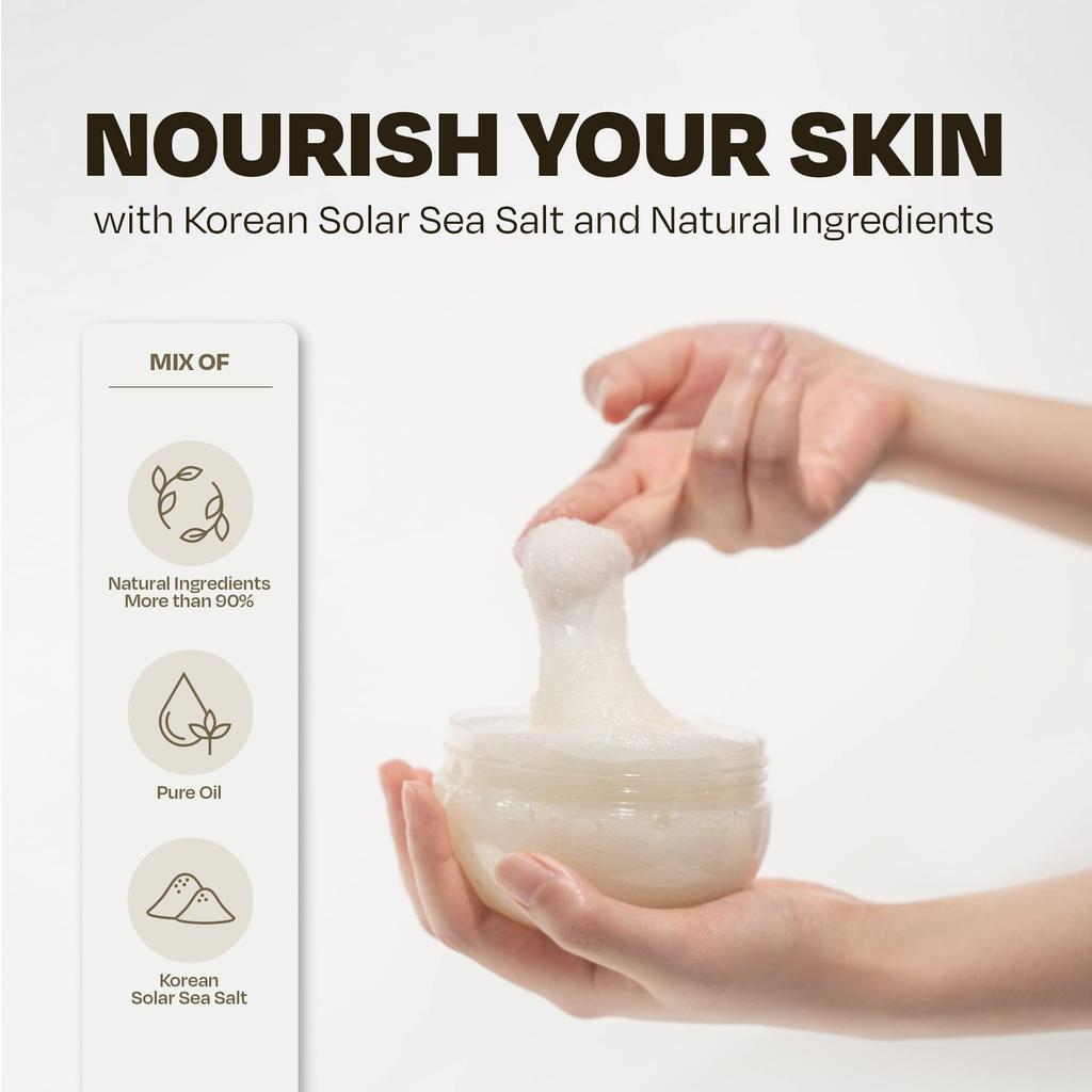 SalTherapy Salty Body Gently Deep Premium Korean Sea Salt Body Scrub Scrub, Exfoliating, Moisturizing, Cleansing, (Salty Coal, 300g)
