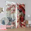 2pcs Spring party Curtain Vintage Japanese Geisha Polyester,Without Electricity Versatile Perfect for bedroom living room
