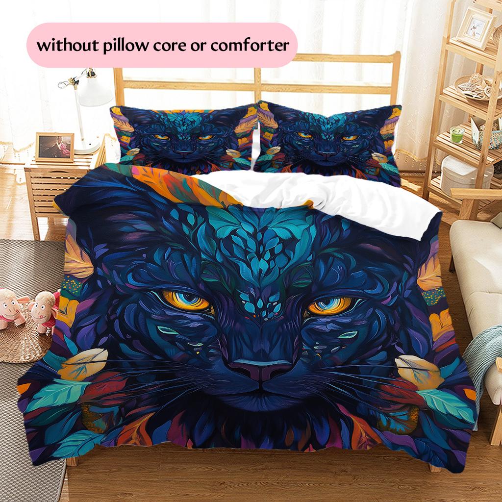 Colorful glowing leopard Pattern Bedding Quilt Set Quilt Cover Pillowcase Home Decoration Gift (1 * duvet cover + 2 * pillowcase, without core)
