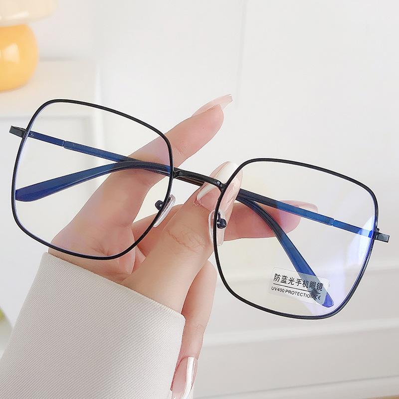 Anti-Blue Flat Glasses Women'S Literary Retro Metal Glasses Large Frame Men'S Glasses Frame