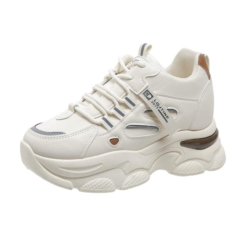 

2025 spring and autumn new inner height increase breathable casual shoes fashion leather sports shoes women s platform dad shoes women s tide 35