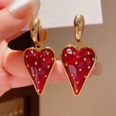 Hartvormige Aardbeienoorbellen: Europese & Amerikaanse Mode Sieraden
