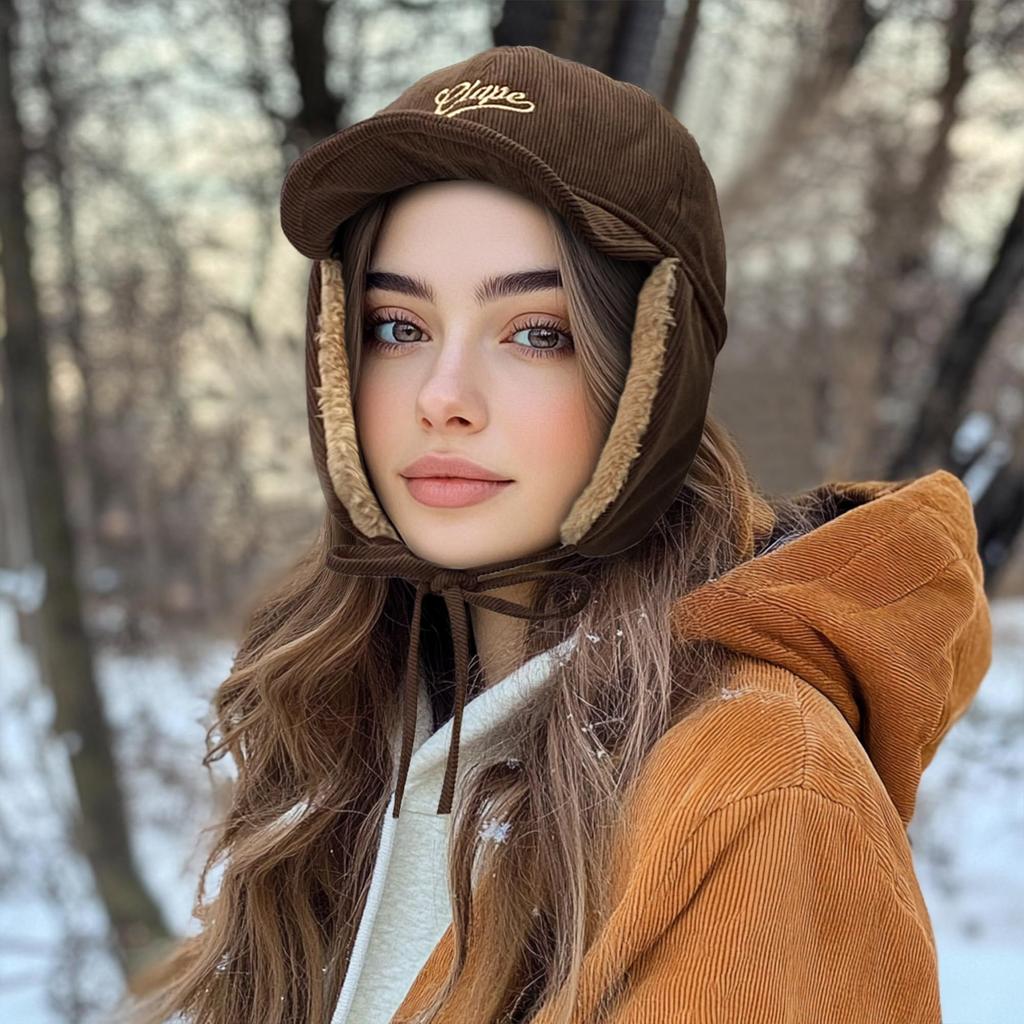 Clape Corduroy Cap with Warm and Retains Cold Perfect for Outdoor Fall and and Hiking Earflaps, Stylish, Weather, Activities, Winter, Skiing,