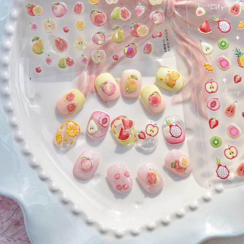 Kawaii Red Jelly Tomato Nail Art Sticker Bowknot Star Cute Summer Fruit 5D Fruit Self Adhesive Nail Art Decals For Summer Diy