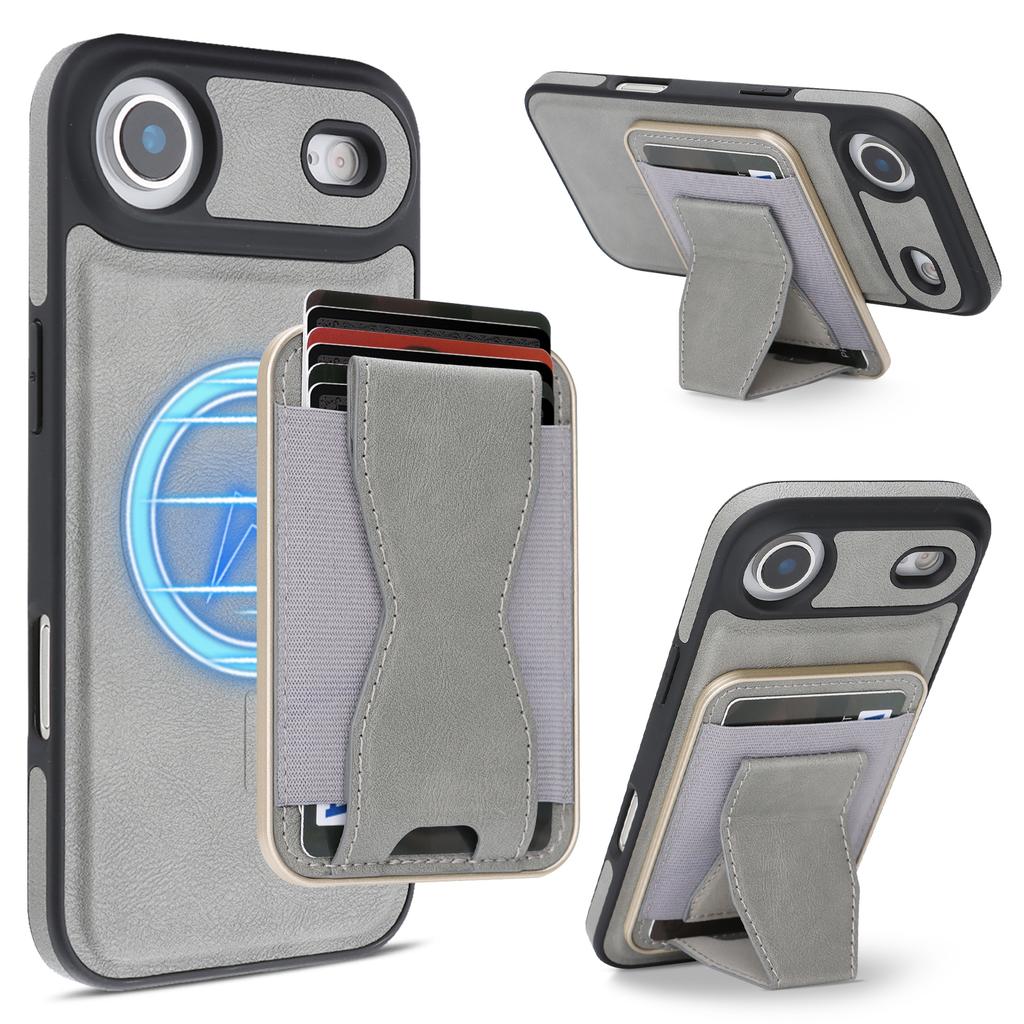 For iPhone Air Case Compatible with MagSafe Leather Back Phone Cover with Detachable Card Holder Kickstand