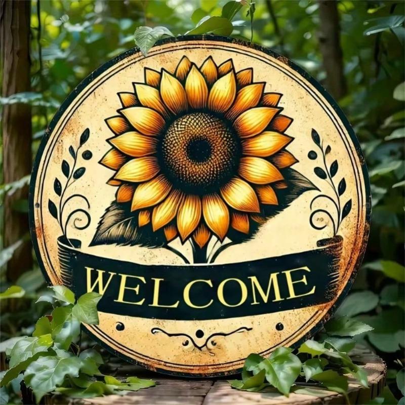 Metal Wall Art Sunflower Welcome Sign Rustic Aluminum Plaque Home Outdoor Decor