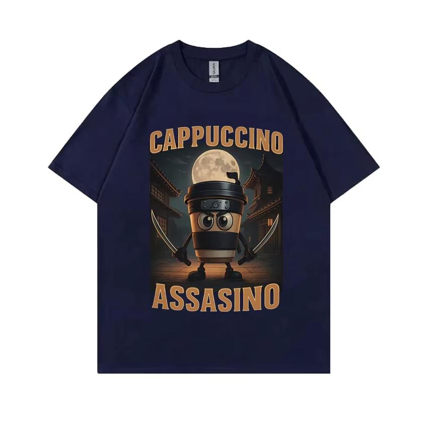 Italský Brainrot Cappuccino Assasino Vtipné Meme Tričko Unisex Ležérní Humor Nadrozměrná Trička Muži Ženy Vintage Bavlněné Tričko