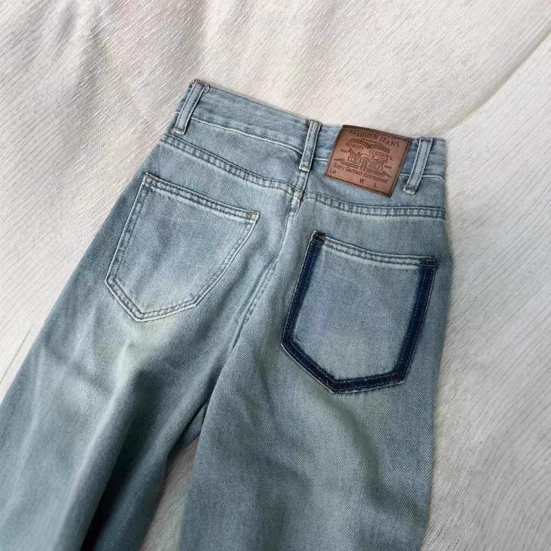 Light Blue Velvet Warm High-waisted Jeans for Women, High-waisted and Thin In Winter, Straight-leg Wide-leg Pants with Contrasting Colors