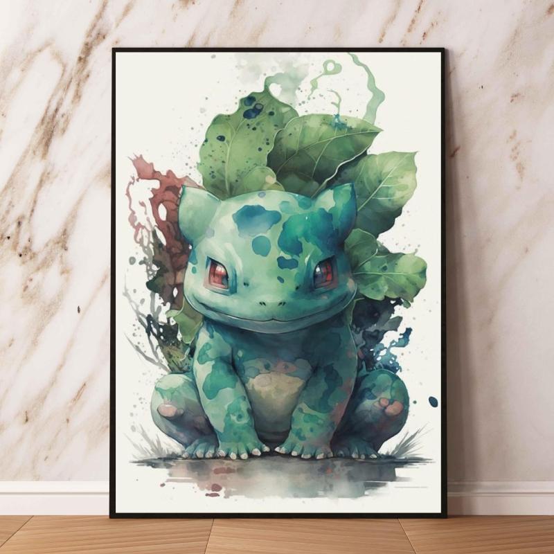 Watercolor Pokemon Decorative Paintings - Pikachu  Eevee Squirtle  Charmander  Bulbasaur Anime Art for Home Wall Decor