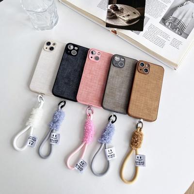 Cloth Patterned Smiley Face Wrist Strap Hanging Rope Phone Case for IPhone 16, 15 Promax Protective Case, 14 Women