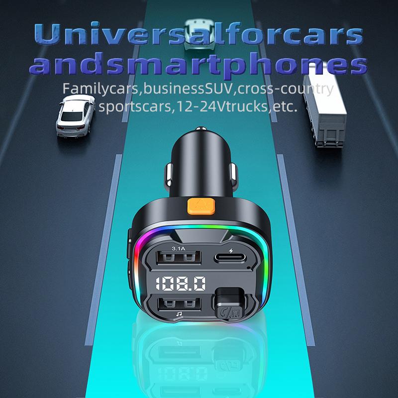 C3 Bluetooth-compatible Hands-free Call Adapter FM Transmitter Car MP3 Music Player Type-C+Dual USB Car Charger
