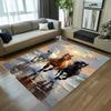 Galloping Horses Area Rug 3D Realistic White Black Brown Horse Print Non-Slip Modern Floor Mat for Living Room Decor
