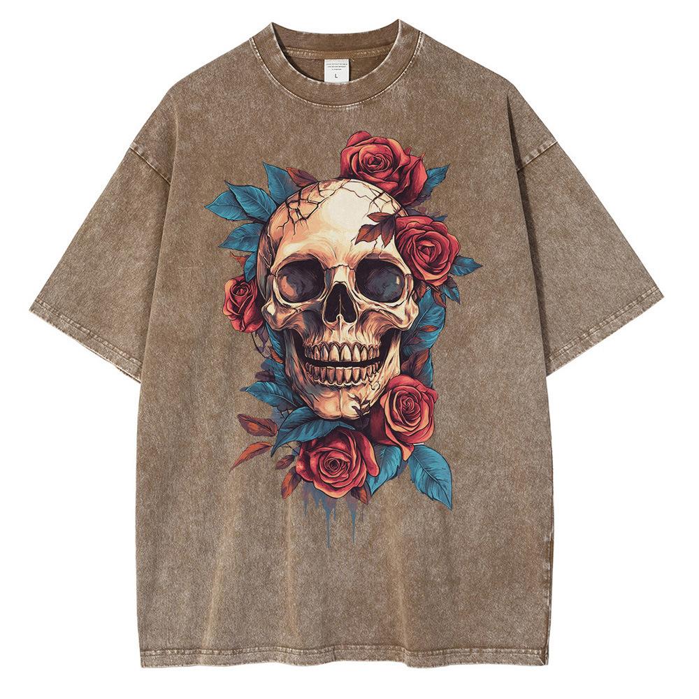 Heavyweight Cotton T Shirts Realistic Skull Graphic Disssed