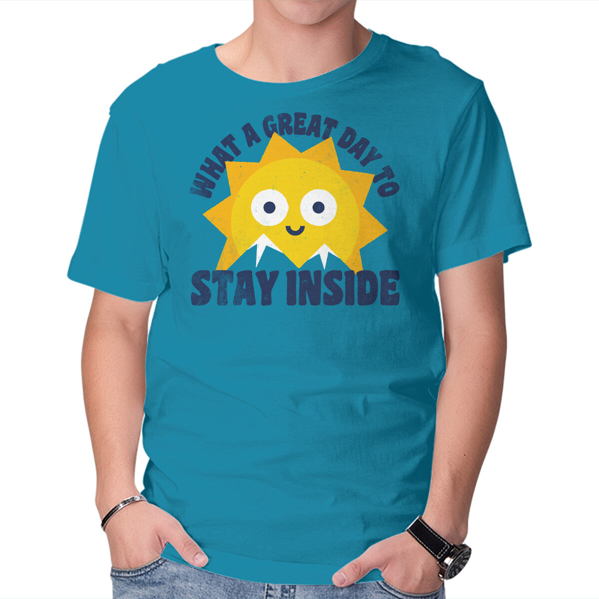 Unisex Crew Neck T-Shirt Great Day To Stay Inside Graphic Short Sleeve Casual Tee XXL