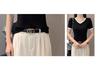 Women's V-Neck Color Block Short Sleeve T-Shirt, 2025 Spring/Summer, Slim Fit, Straight Shoulder, Low Neckline, Trendy Niche Design