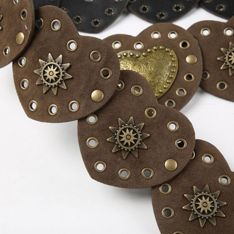 Unique Cutout Waist Belt for Women PU Leather White Embellished Brown Belt Decorated with White Love Heart Belt