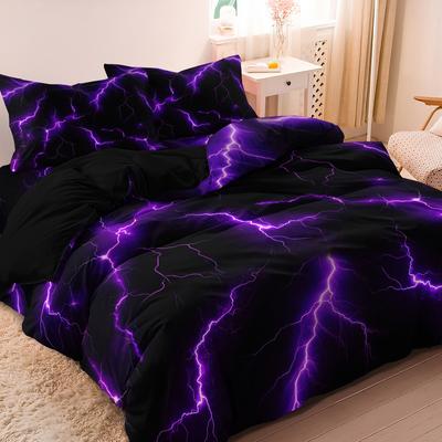 3pcs Set Lightning Thunder Pattern Print Duvet Cover Set  Soft Breathable Bedding Set for Home Dormitory