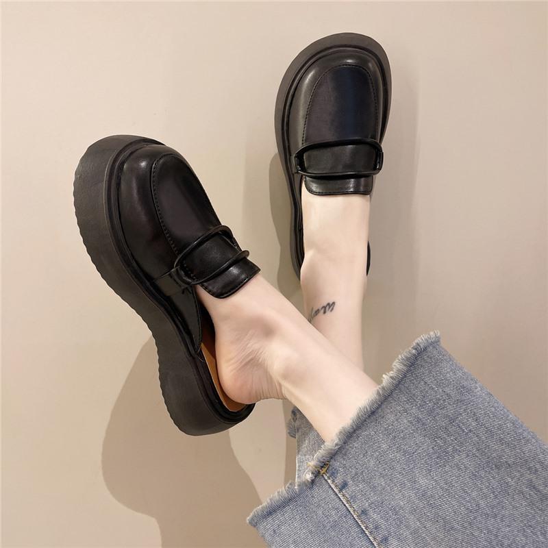 

Женские тапочки новая французская сумка голова летом 2024 года, носить толстую подошву маффин низ полу-тапочки круглый носок универсальные одинарные туфли женщины 40