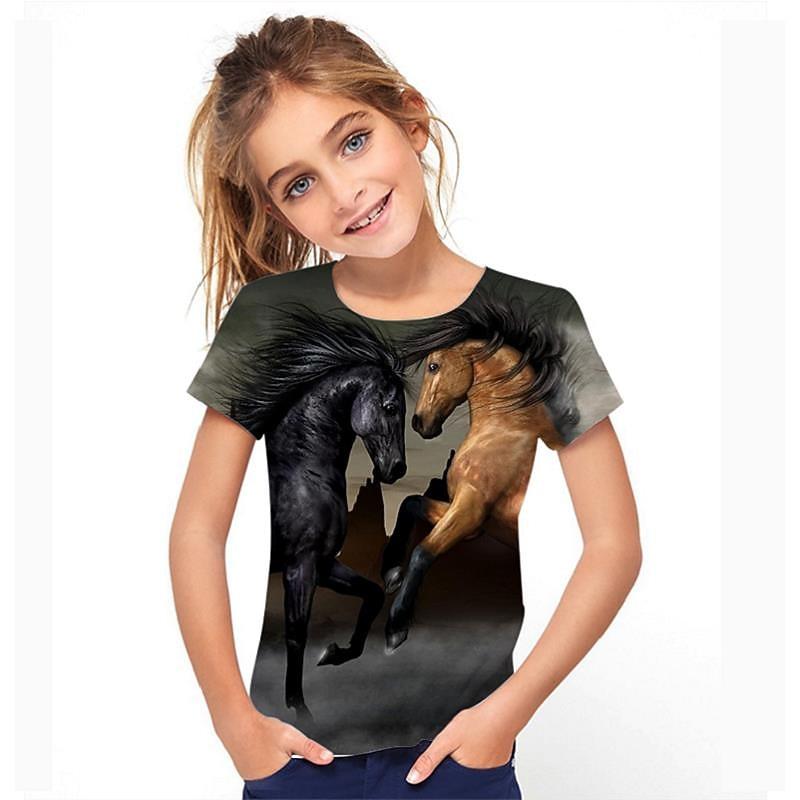3D Pattern Animal Print Children's T-shirt Short Sleeved Summer Sports Fashion Street Casual Top