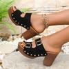 Fashion 2024 Plus Size Shoes Female Open Toe Women's Slippers Casual Dress Slippers Women Buckle Round Toe Platform Chunky Heels Sandals