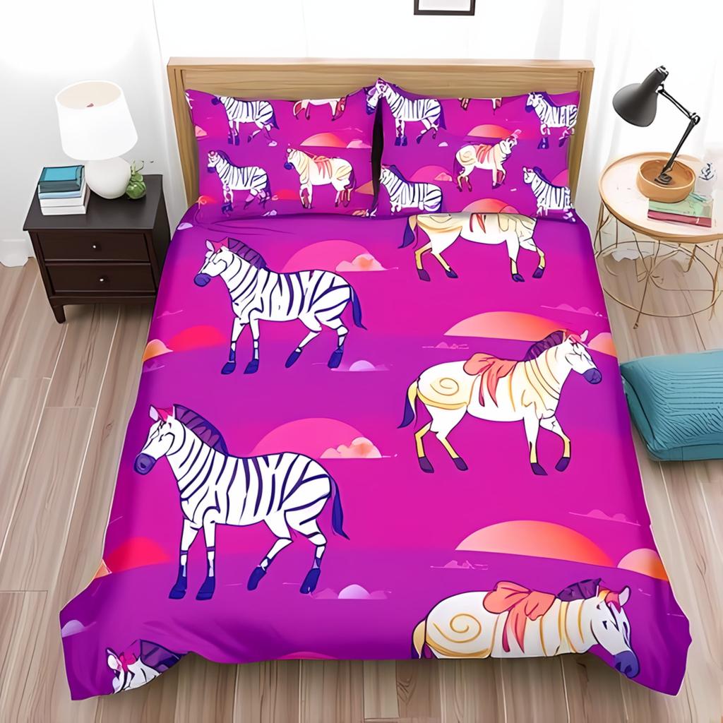Vibrant Blue Zebra Print Duvet Cover Set Playful Stylish Bedding Suitable Children Kids And Adults Warm Soft And Breathable