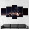San Francisco Oakland Bay Bridge Night View 5 Piece Five Panel Wall Canvas Print Modern Art Poster Picture Home Decor Gift For Him For Her