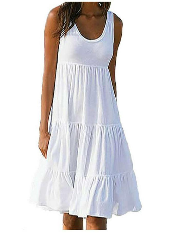 Women's Sleeveless Round Neck Beach Dress - 7 Colors, 8 Sizes, Big Swing Design