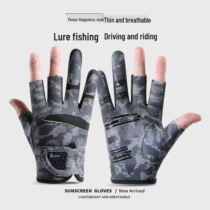 

Men’s Sun Protection Three-Fingerless Fishing Gloves - Anti-Slip, Wear-Resistant, Breathable Lure Fishing Gloves Large