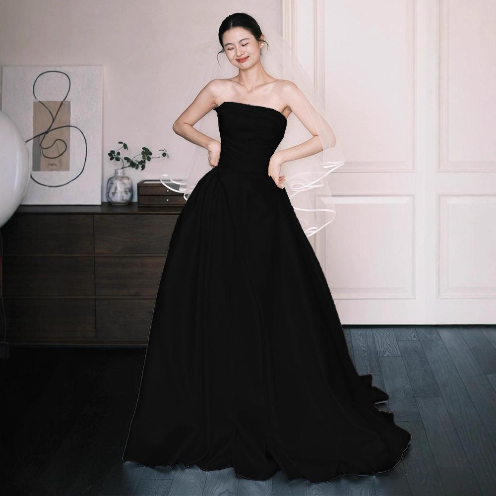 French Satin Tube Top Light Wedding Dress Bridal Simple High-end Sensual Mori Going Out Dress White Small Trailing Welcome Dress