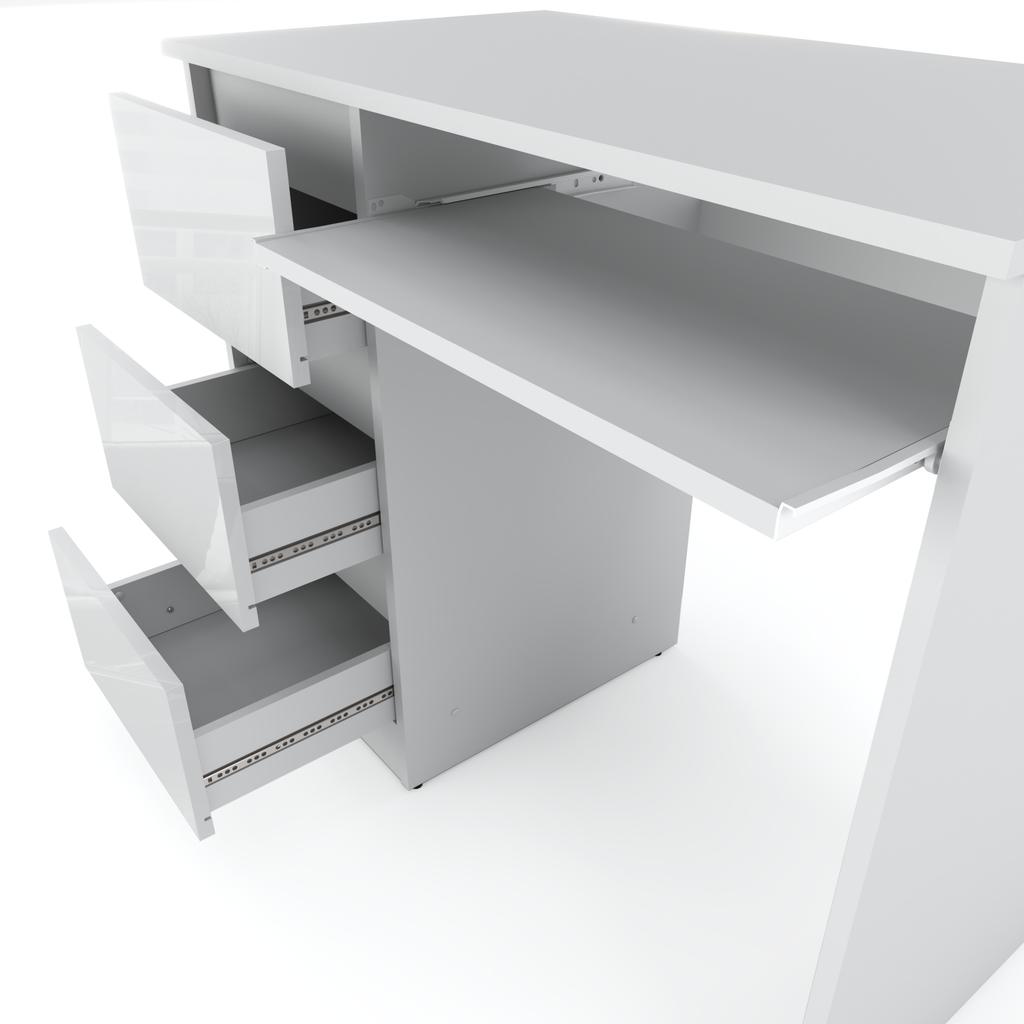 Glänzender Weißer Schreibtisch 3 Schubladen 90 CM Schul-Gaming-Möbel