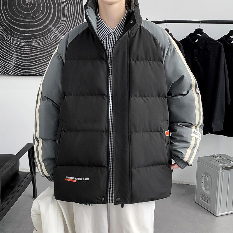 Men's and women's new cotton-padded clothes, winter men's stand-up collar color-matching cotton-padded clothes, loose, handsome and trendy thickened