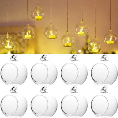 6/12 Pièces Porte-bougie chauffe-plat suspendu Globes en verre avec corde de suspension Terrarium Vase transparent Mariage Fête Décoration de maison