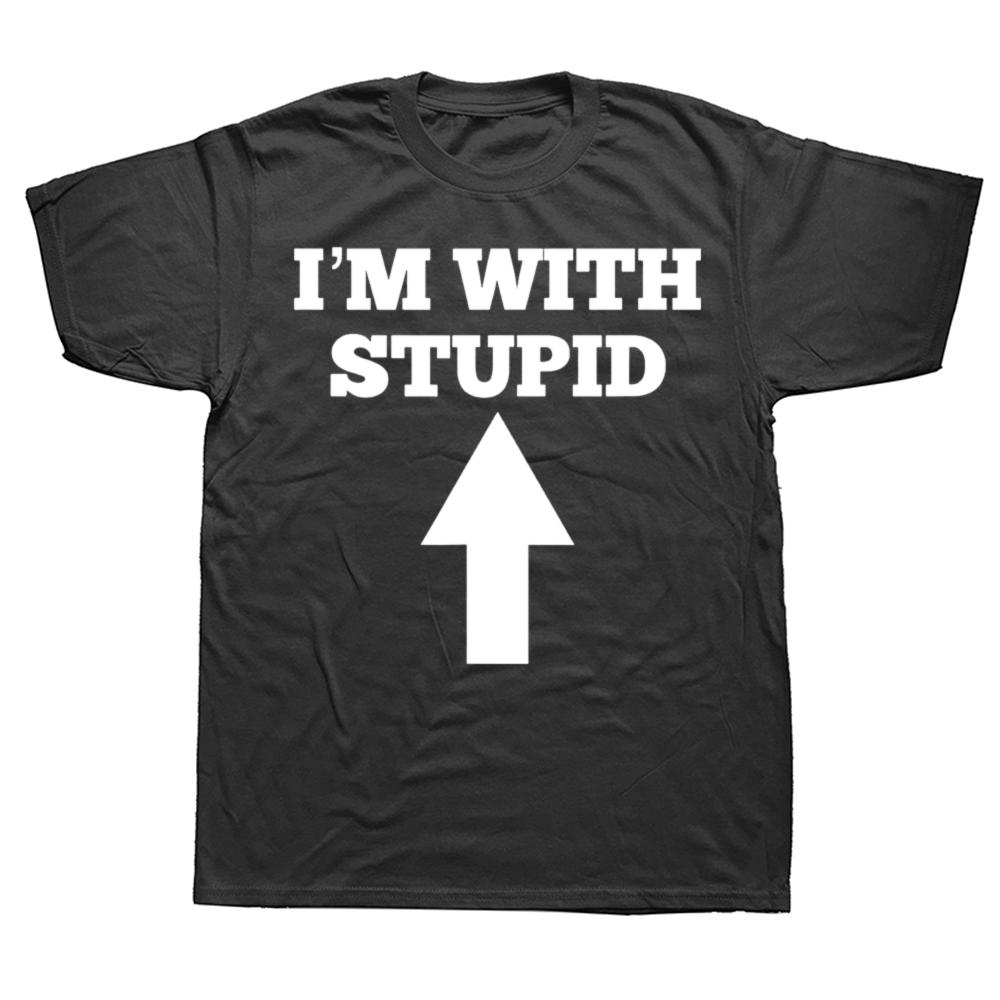 Funny Im With Stupid and Arrow Pointing Up Y2k Clothes 100% Cotton Men s Clothing Original Mens T-shirts Harajuku Goth Shirt ... S разноцветный