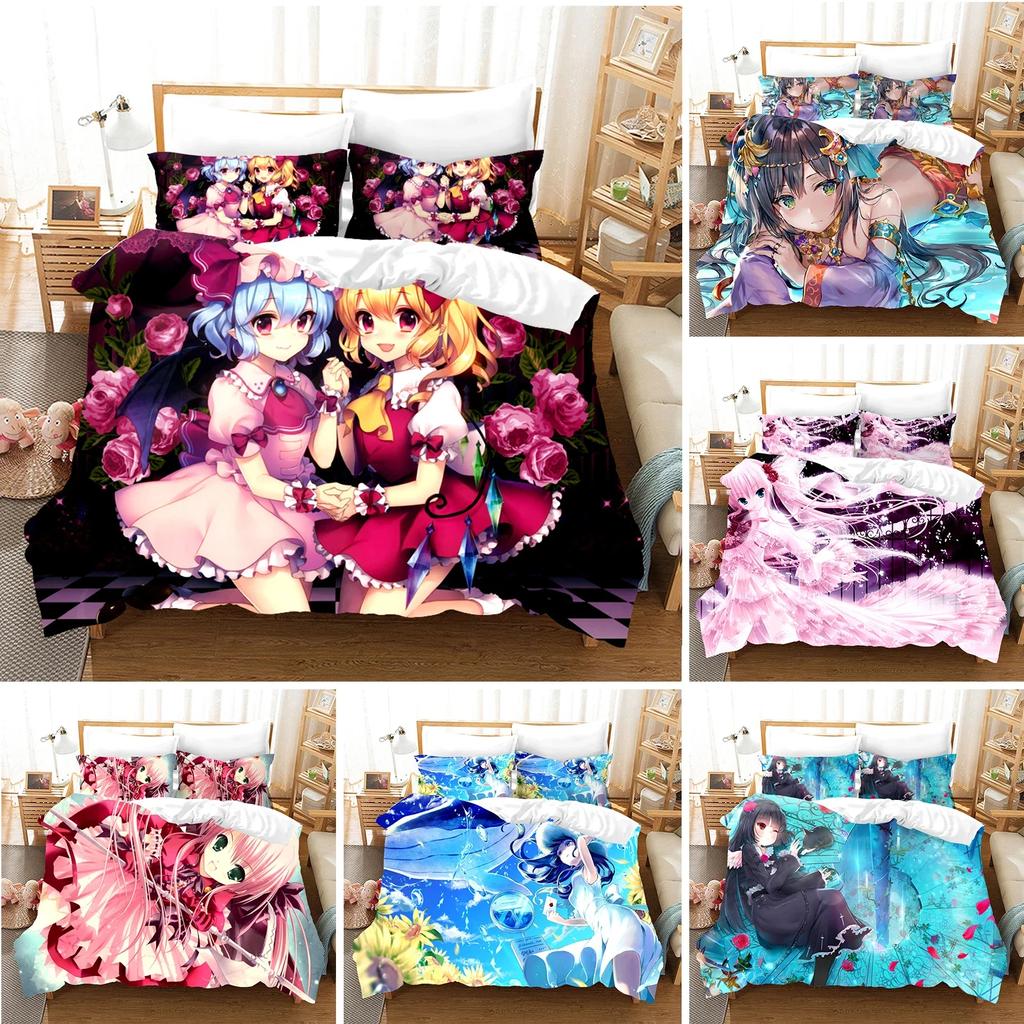 Anime Girl Cartoon Fashion Comfortable Duvet Quilt Cover Pillowcase Bedding Set Children Bedroom Decoration Home Textile
