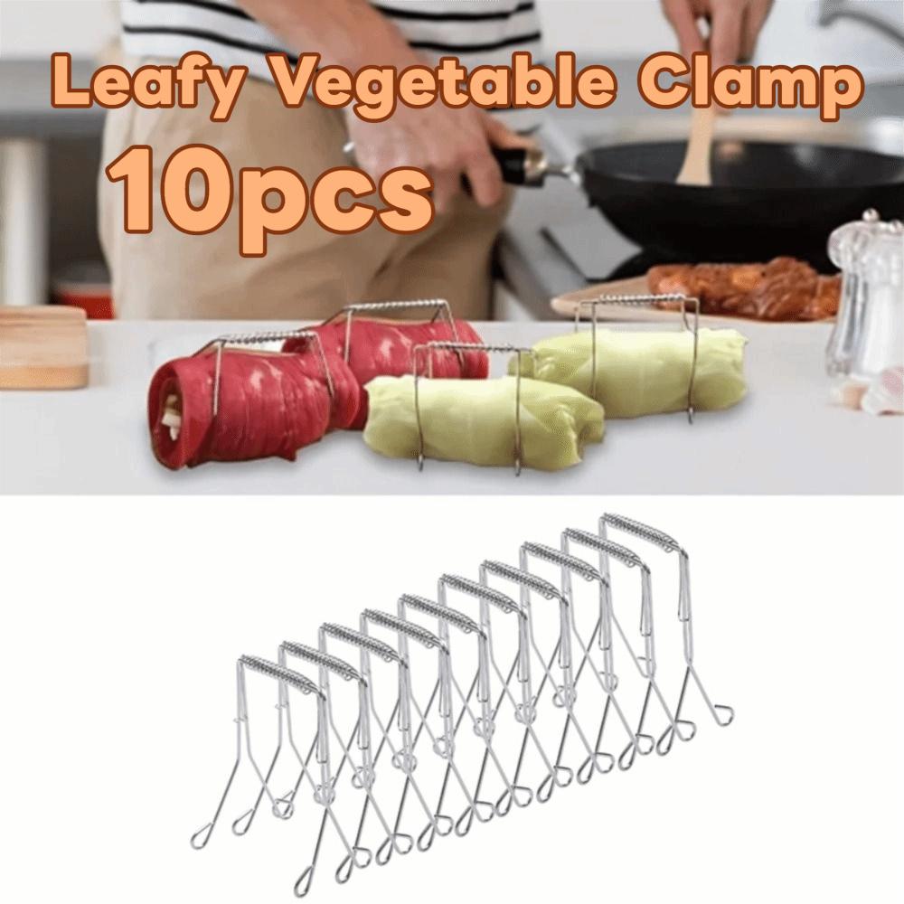 10 Pieces Heavy Duty Stainless Steel Leafy Vegetable Clamp Rust-proof Household Cabbage Tong Spring Design Food Fixing Clip