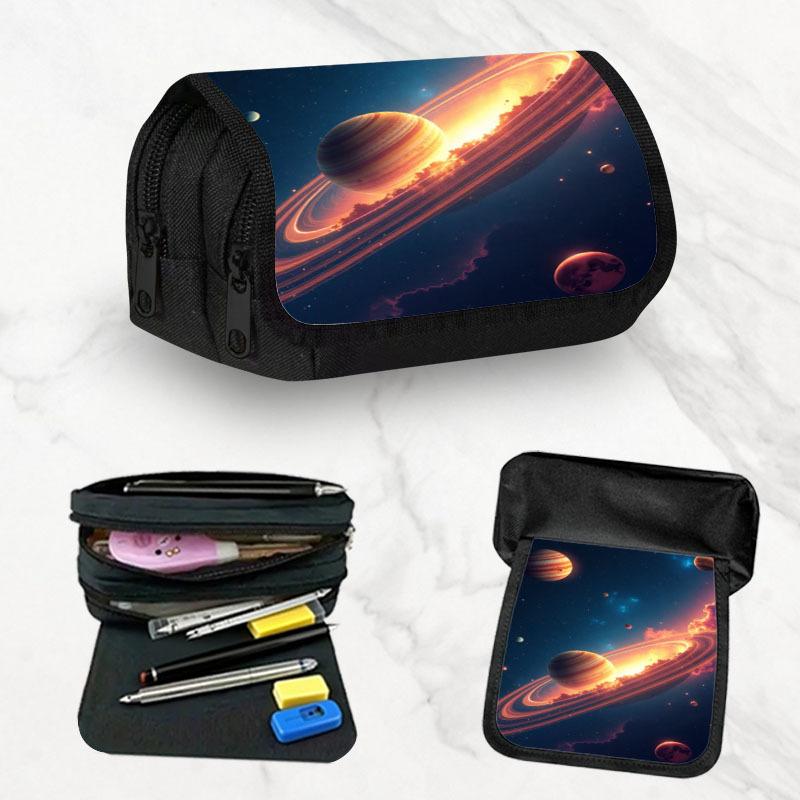 Aesthetic Pencil Case Featuring a Realistic Planet And Dark Space Nebula Design, Perfect for School with Ample Storage for Stationery Or Makeup, Ideal