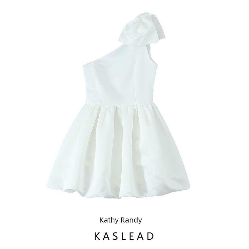 Kaslead New Women clothes Western Style Forged Surface One-Shoulder Three-Dimensional Oversized Ribbon dress