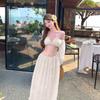 Green Beautiful Island Vacation Dopamine Wear Women's Pure Desire Tube Top Fairy Big Swing Dress Two-piece Set