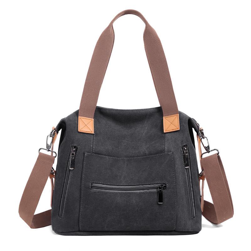 Canvas Tote Bag For Women Large Capacity Shoulder Handbag With Zipper Closure For Travel And Casual Use